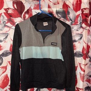 PINK Victoria's Secret Charcoal, Gray & Mint Colorblock V-Neck Pullover